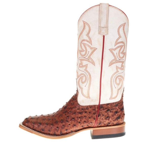 Men's Horse Power Cognac Impostrich 13in. Bleached Bone Top Square Toe Boot-USED - Picture 3 of 11